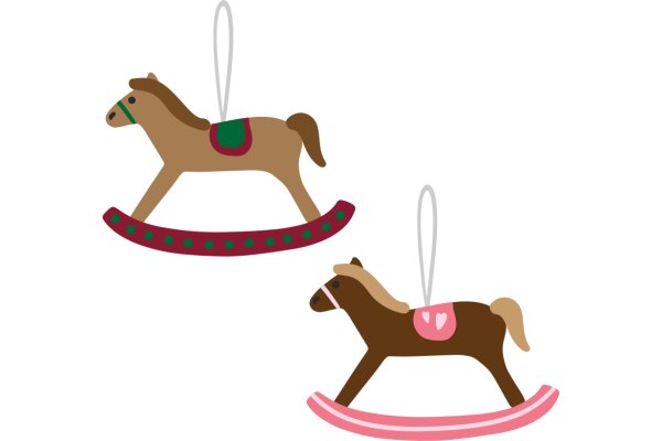 Two Adorable Horse Ornaments with Ribbons and Hoops