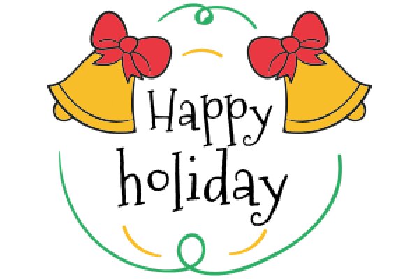 Happy Holiday Greeting Card with Yellow Bell and Red Bow