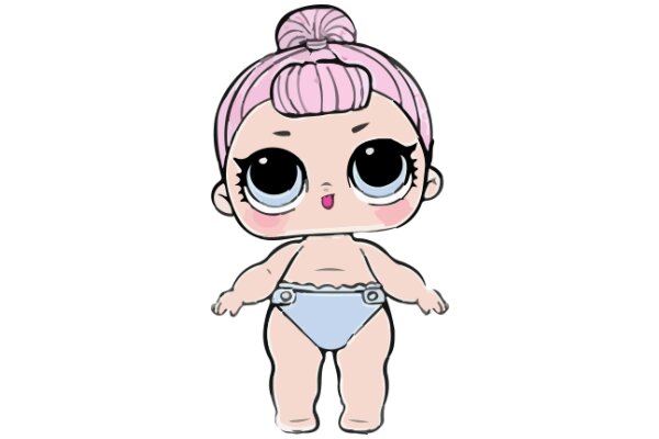 Pink-Haired Doll with Blue Swimsuit, Pixelated Style