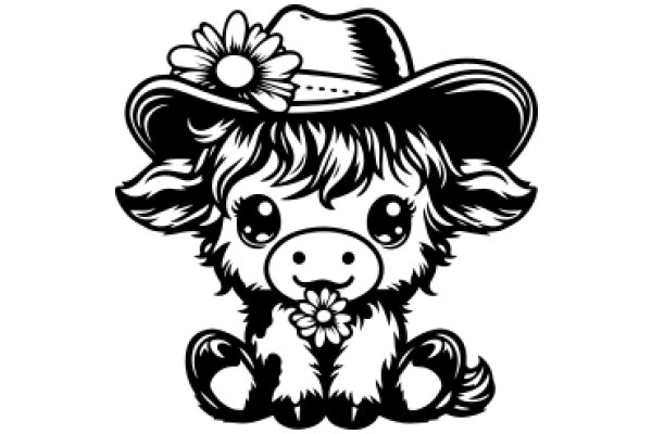 Adorable Cow Character with a Flower in its Mouth