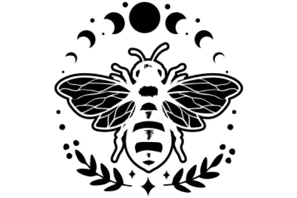 A Stylized Illustration of a Bee and Cosmic Elements