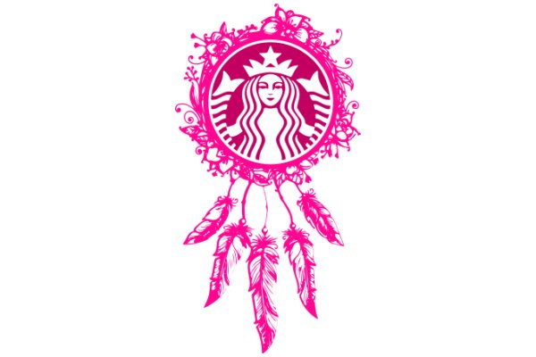 Stylized Starbucks Logo with Pink Feathers and Floral Design