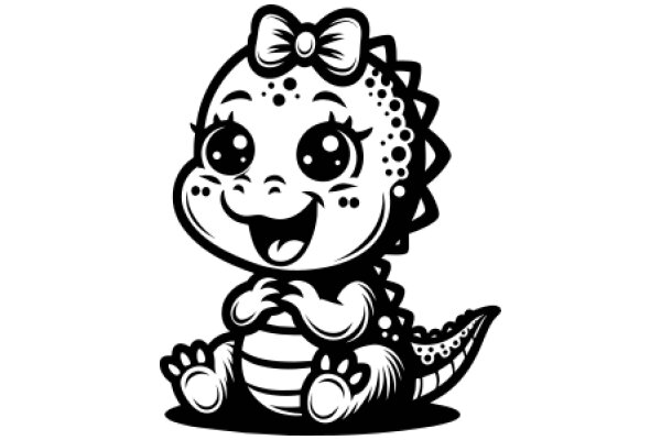 Adorable Cartoon Baby Dinosaur with a Bow