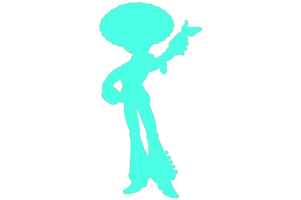 Stylized Cartoon Character with Afro and Guitar Silhouette