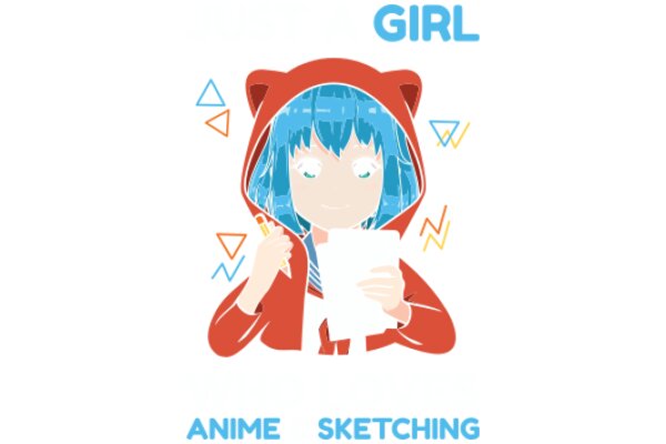 Anime-Inspired Character: A Girl with a Red Hoodie, Blue Hair, and a Tablet