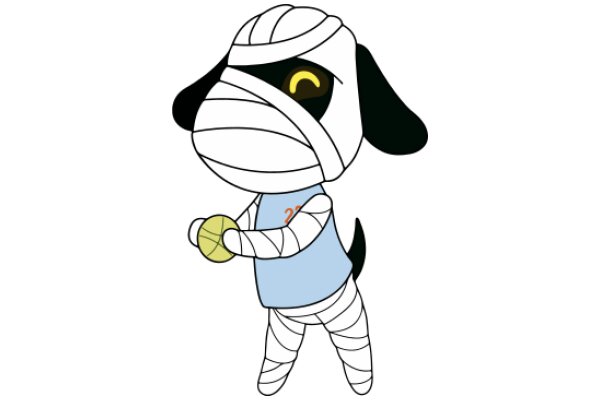 A Playful Cartoon of a Dog in a Bandage, Holding a Basketball