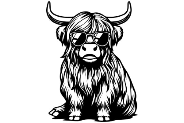 Stylish Long-Haired Bull with Sunglasses and Horns