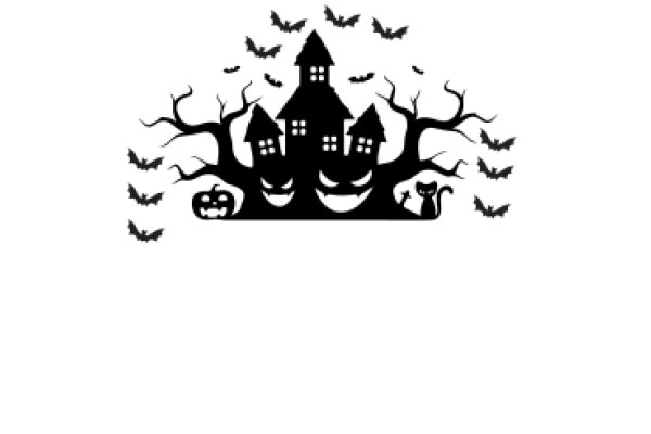 Halloween Silhouette: A Spooky Scene of Bats, Houses, and a Tree of Bats