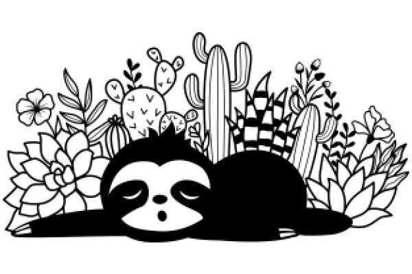 A Playful Panda Amidst a Desert Flower Garden