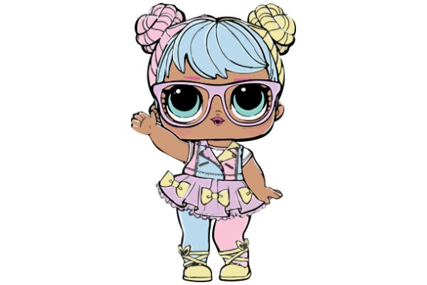 Stylish Cartoon Character with Pink Hair and Glasses