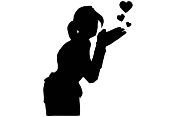 Silhouette of a Woman with Hearts Floating Around Her