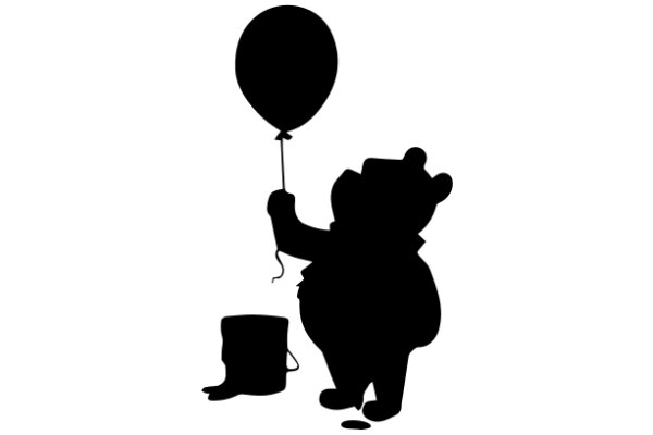 A Silhouette of a Bear with a Balloon and a Bucket