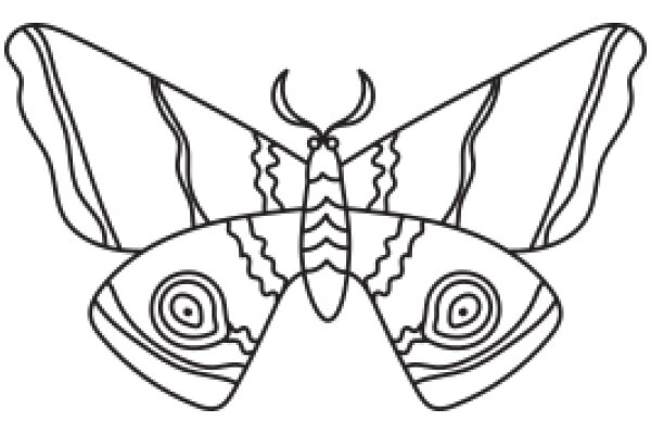 Stylized Line Drawing of a Butterfly with a Patterned Body