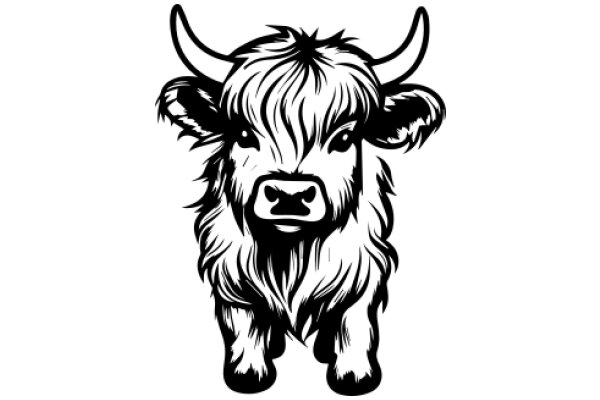 Stylized Illustration of a Long-Haired Bull