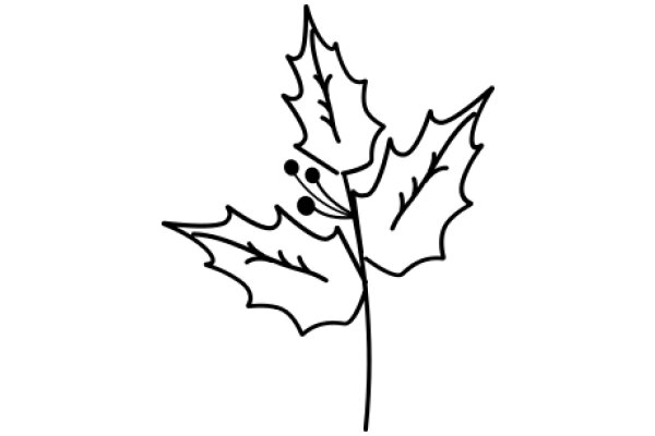 Simplistic Line Drawing of a Maple Leaf with Berries