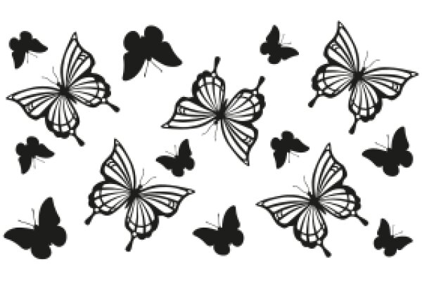 Elegant Black Silhouette Butterflies and Moths