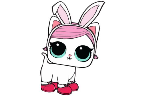 Adorable Pink Bunny with Red Shoes and Big Blue Eyes