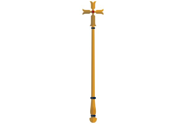 A 3D Rendering of a Cross with a Golden Pole and Blue Bands