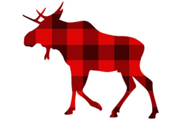 Stylized Red Moose with Antlers on a White Background