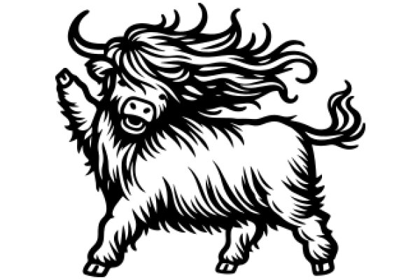 Stylized Illustration of a Highland Cow with a Playful Expression