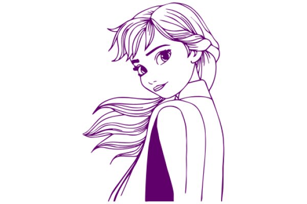 Stylized Portrait of a Young Woman with Purple Hair and a Cape