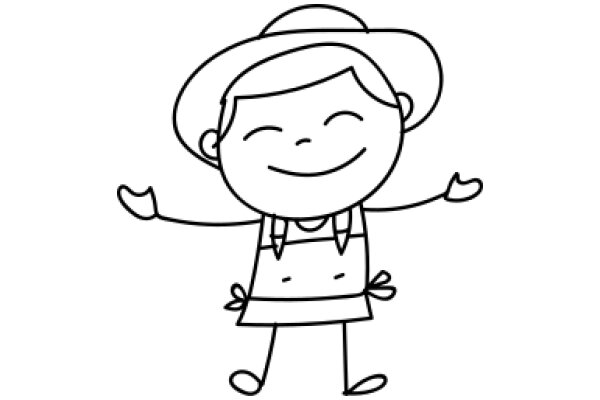 A Simple Line Drawing of a Smiling Character in a Hat and Apron