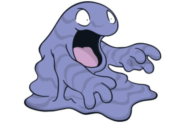 A Purple Cartoon Character with an Open Mouth, Sitting on a White Background