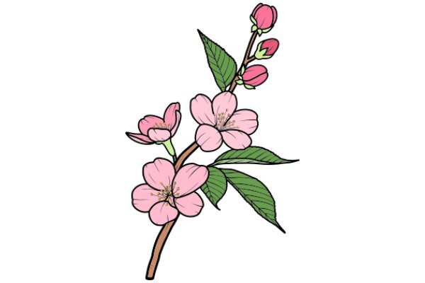 Vibrant Blossoms: A Flowering Branch Illustration