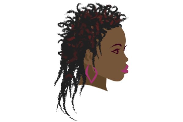 Stylized Portrait of a Woman with Curly Hair and Pink Earrings