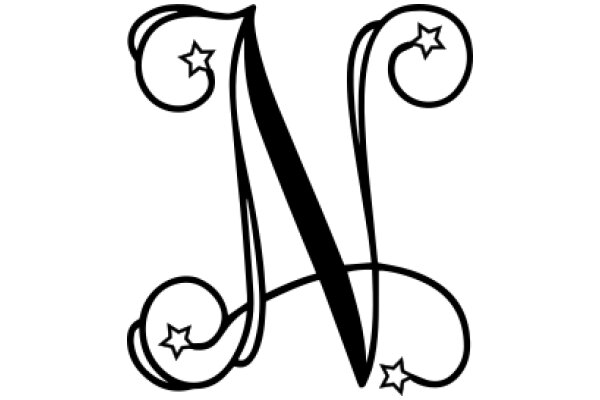 Stylized Letter 'N' with Star and Swirl Design