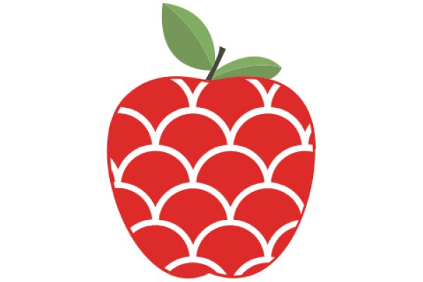 Vibrant Red Apple with a Green Leaf, Illustrated in a Stylized Manner