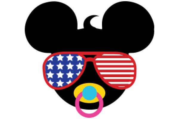 Whimsical Mickey Mouse Ear Logo with American Flag Sunglasses and a Pacifier