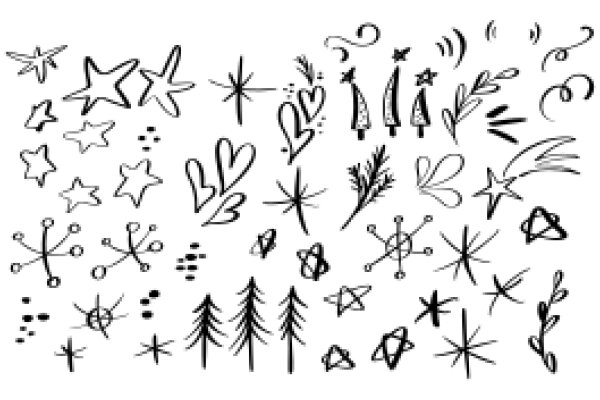 Whimsical Line Art: A Collection of Stars, Trees, and Symbols