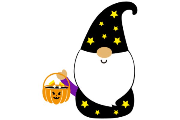 A Magical Halloween Scene with a Wizard Hat and a Pumpkin Basket