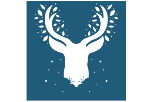 Stylized Deer Head with Leaves on a Blue Background