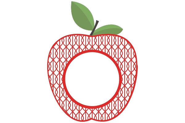 Vibrant Red Apple with a Green Leaf, Enclosed in a Red Lattice Design