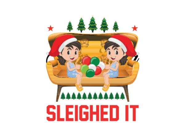 Sleighed It: A Festive Illustration of Two Children Enjoying the Holiday Season