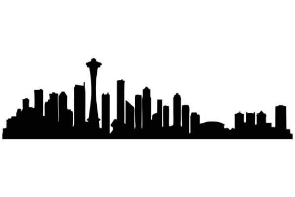 Silhouette of a City Skyline with a Space Needle-like Tower