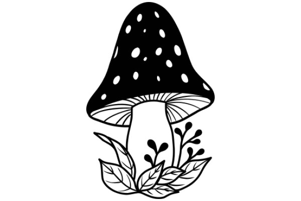 A Stylized Illustration of a Mushroom with Leaves