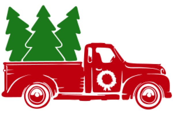 Holiday Spirit: A Red Truck with Christmas Trees