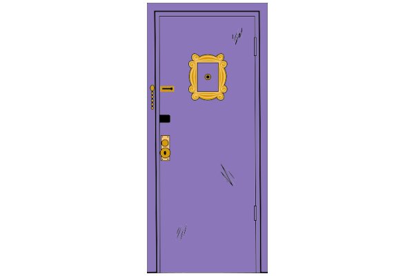 A Purple Door with a Yellow Frame and a Gold Knob