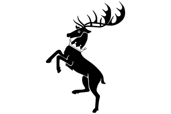 Regal Silhouette: A Majestic Black Deer with Antlers and a Crown