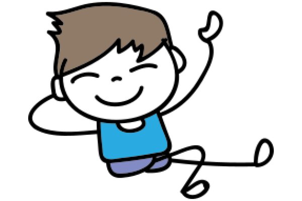 A Whimsical Cartoon of a Boy with a Smile and a Wave