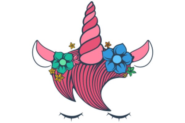 Whimsical Pink Unicorn with Flower Crown and Eyelashes