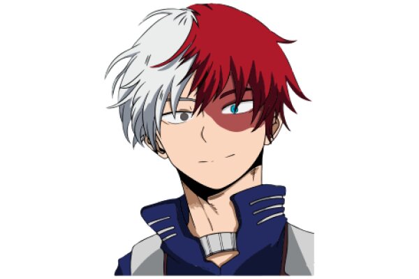 Stylish Anime Character: A Red-Haired Boy with a Blue Jacket and Silver Hair