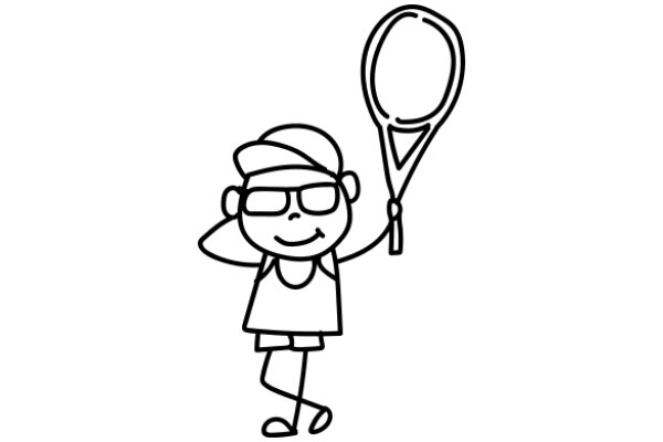 A Playful Cartoon of a Tennis Player Holding a Racket