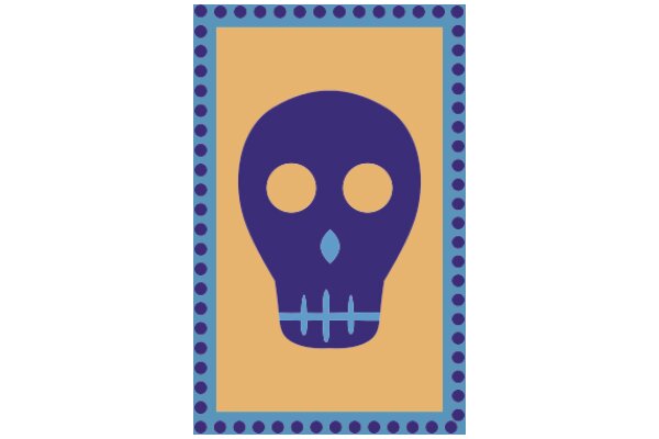 Stylized Skull with Blue and Purple Accents in a Square Frame