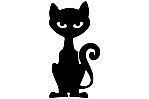 Silhouette of a Cat with a Curly Tail