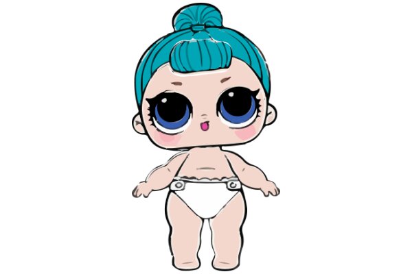 Adorable Cartoon Character: A Blue-Haired Baby in a White Diaper