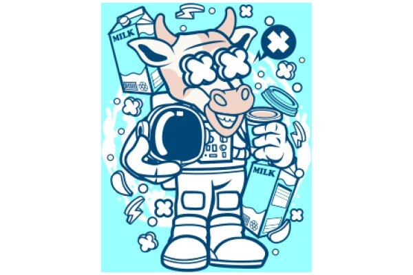 Milk-Loving Space Cow: A Playful Illustration of a Space Explorer's Delight